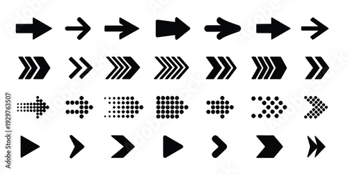 Set of different arrow icons direction and shape vector collection