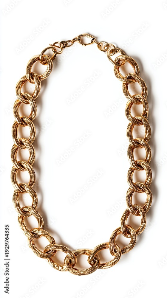 Obraz premium Golden necklace isolated on white, top view