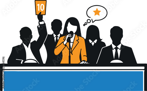 Panel of judges with female speaker and score card vector
