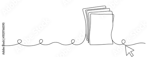 Stack of documents with cursor pointing on continuous line. No editable stroke