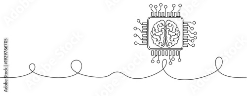 Microchip with brain icon representing artificial intelligence concept. No editable stroke