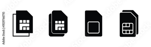 Set of four SIM card icons representing mobile phone technology and connectivity