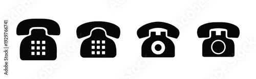 Set of four vintage black telephone icons with different dial designs