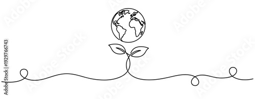 Globe sprouting from plant stem in continuous line drawing. No editable stroke