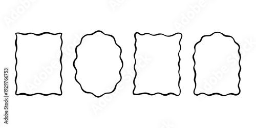 Set of four wavy irregular frames in square and oval shapes