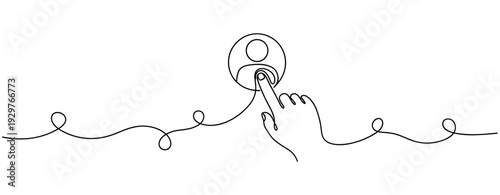 Finger pressing user profile button in continuous line design. No editable stroke