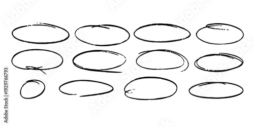 Set of hand-drawn circles, ovals and irregular shapes for design and annotation