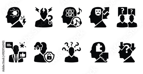 Set of psychological icons representing emotions thoughts and mind concepts