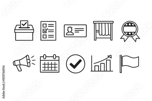 Set of outline icons for voting process and election campaign elements