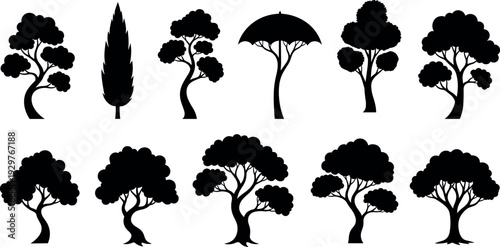 Black silhouette icons of Buddha statues pagodas bonsai trees lotus flowers and stone stacks for zen meditation yoga and spiritual wellness