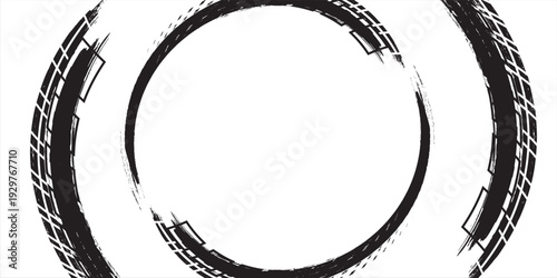 Grunge tire track, wheel braking marks. Truck, car or motorcycle tread pattern silhouette. Auto race,