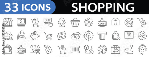 Shopping icons set vector line art collection for e commerce and retail business