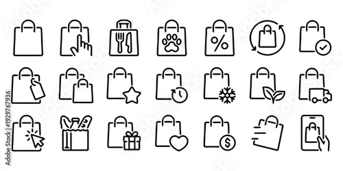 Shopping bag and e-commerce icons collection flat vector illustration