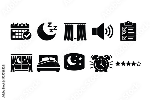 Sleep and rest icons for nighttime and relaxation