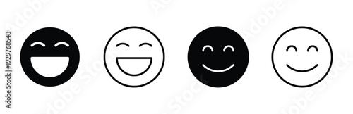 Smiling face icons in solid and outline styles, conveying happiness