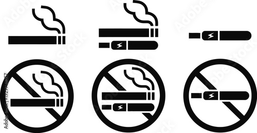 Smoking and vaping restriction icons including traditional and electronic cigarettes