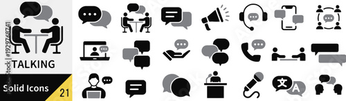 Solid icons illustrating communication, dialogue, and business conversations