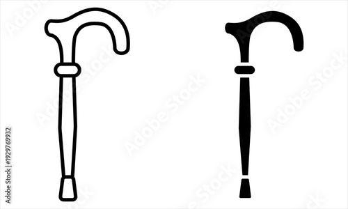 Black and White Icons of a Walking Cane on a White Background