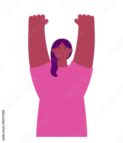Beautiful happy modern brown woman character illustration isolated on transparent. Feminism, empowerment, girl power, gender equality concept. 8 March, Womens Day design element, clip art. Flat vector