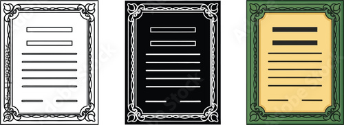 Ornate certificate templates in three styles decorative document borders for awards and official papers vector illustration
