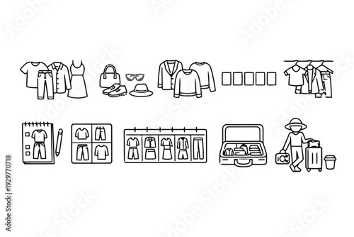 Travel packing and organization with clothes accessories luggage and checklist icons