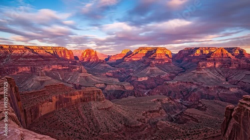 Dramatic landscape of canyon with sunlight and cloudy sky