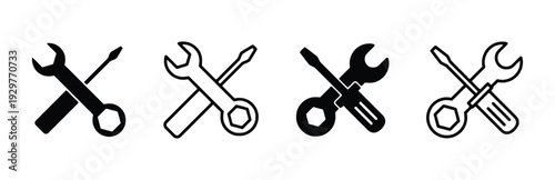 Two crossed tools icons a wrench and a screwdriver in solid and outline styles