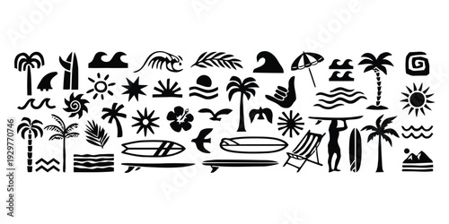 Tropical beach and surf elements for summer and vacation themes