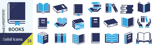 Various book icons and illustrations symbolizing knowledge, education, and literature