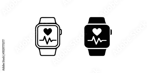 Smartwatch Health Icons Set in Outline and Solid Style on Light Background