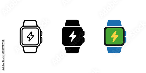 Smartwatch Battery Charging Icons Set Vector