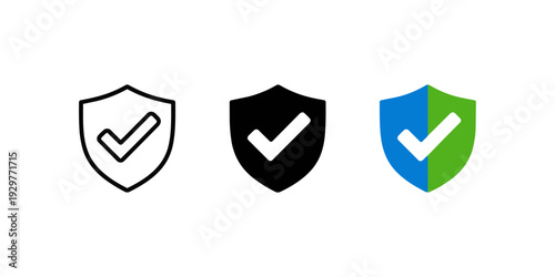 Shield Check Security Icons Set Vector