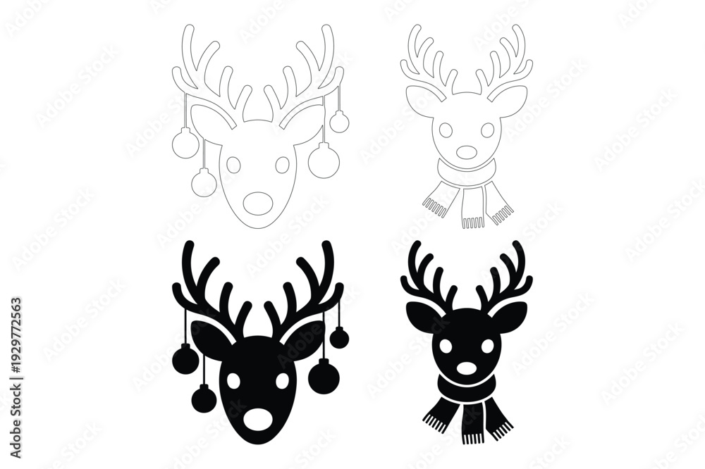 Naklejka premium Christmas Reindeer Icons: Festive Silhouettes