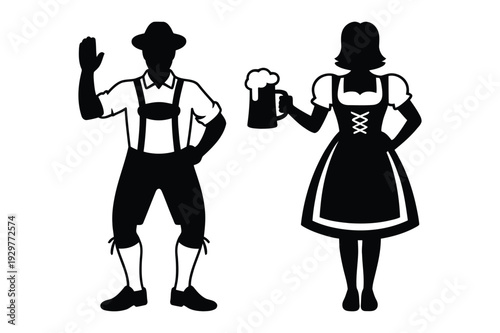 Oktoberfest Icons: Bavarian Couple Silhouette