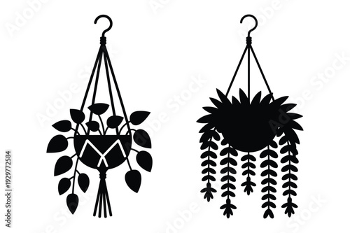 Hanging Macrame Plant Hangers with Greenery Icons