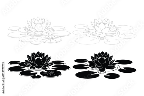 Water Lily Silhouettes and Line Art