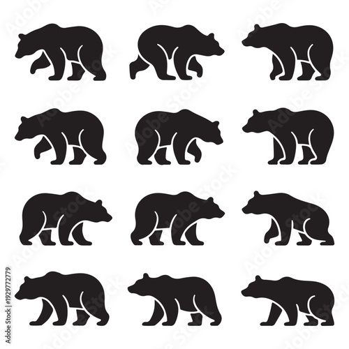 Wallpaper Mural Bear Silhouette Vector Collection, Multiple Wild Bear Poses Set Torontodigital.ca