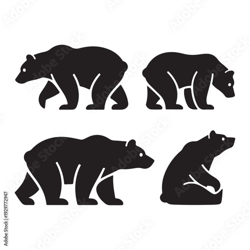 Wallpaper Mural Bear Silhouette Vector Set, Walking and Sitting Wild Animal Collection Torontodigital.ca