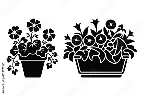 Potted Flowers Silhouette Icons