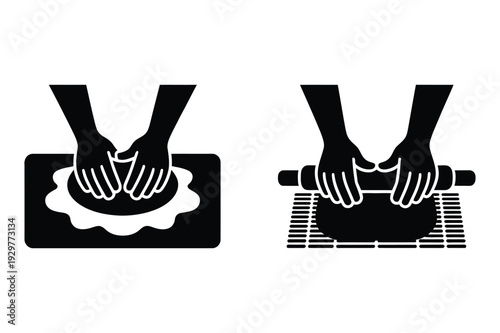 Hands Kneading Dough and Rolling Pin Silhouette