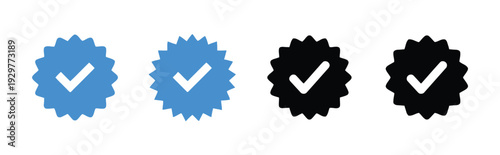 Verified badges icons in blue and black for social media, online presence, and authenticity