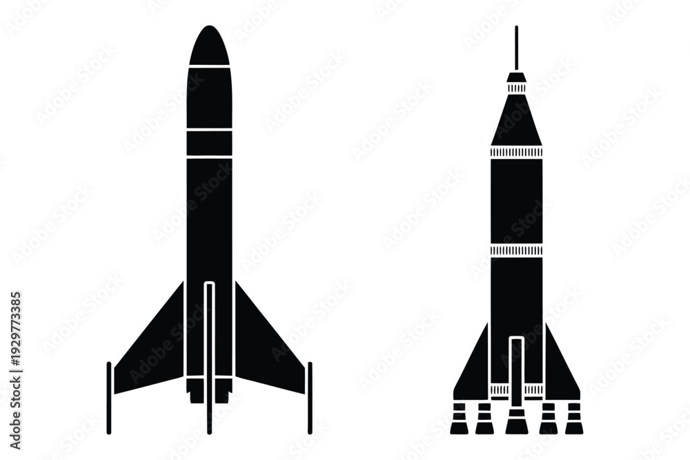 Fototapeta premium Silhouettes of rockets, ready for space exploration and launch