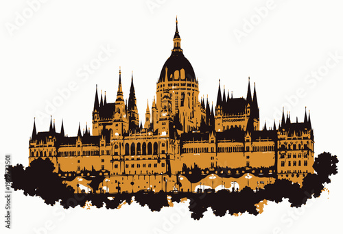 Illuminated Architectural Masterpiece with Domes and Spires Surrounded by Trees in a Nighttime Urban Setting with a Majestic Historic Atmosphere