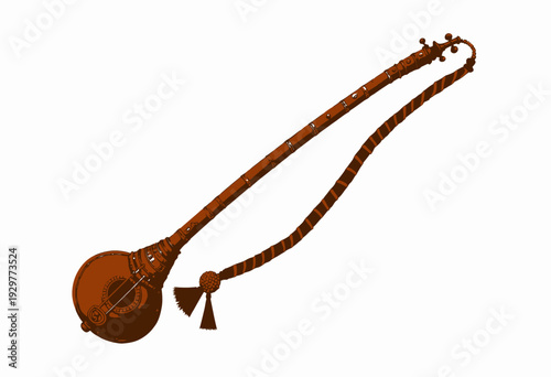 Intricately Designed Traditional Stringed Instrument with a Long Neck and Resonating Gourd, Showcasing Cultural Artistry and Musical Heritage