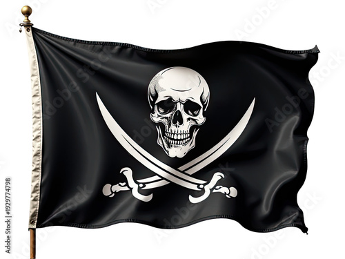A pirate flag with a skull and crossed swords, perfect for nautical or treasure hunting themes