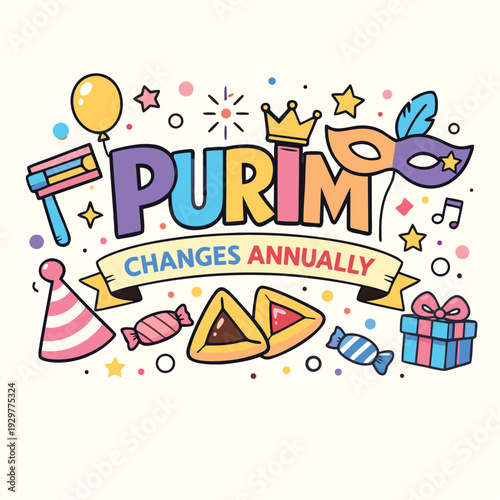 A colorful illustration celebrating purim with festive decorations masks and sweets high-quality professional detailed modern