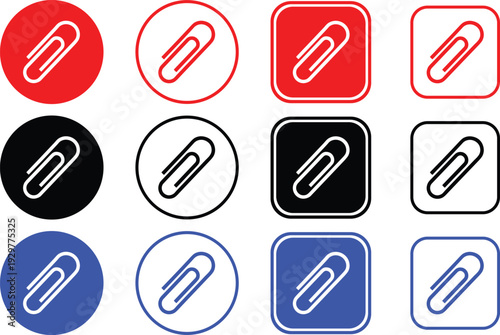 Paper clip vector illustration set with various styles including circular and square backgrounds