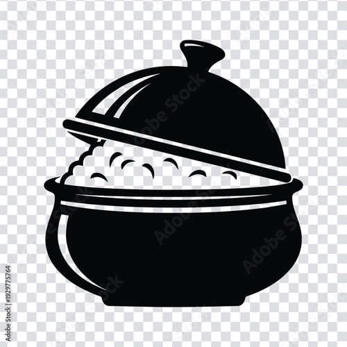 Black silhouette of a covered casserole dish with food inside