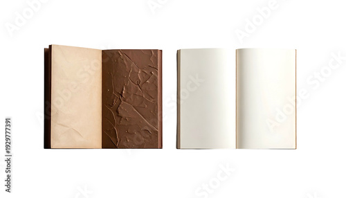 Two open books side-by-side one aged and textured, the other clean and bright