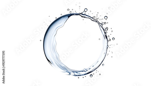 Circle of water with splashes and droplets against black background